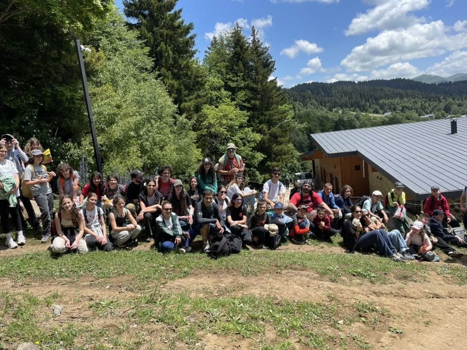 Summer camp group hiking trip